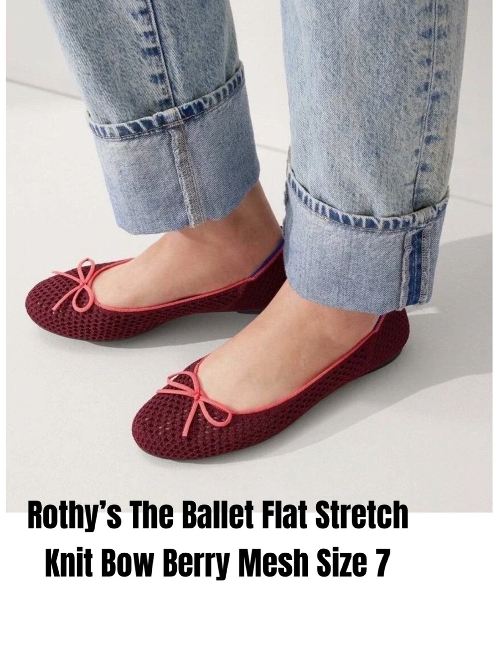 Rothy’s The Ballet Flat Stretch Knit Bow Berry Mesh Size 7